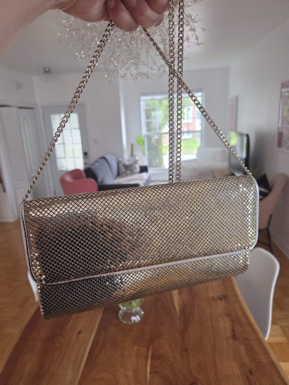 Whiting & Davis Silver Mesh Chain Clutch - Silver